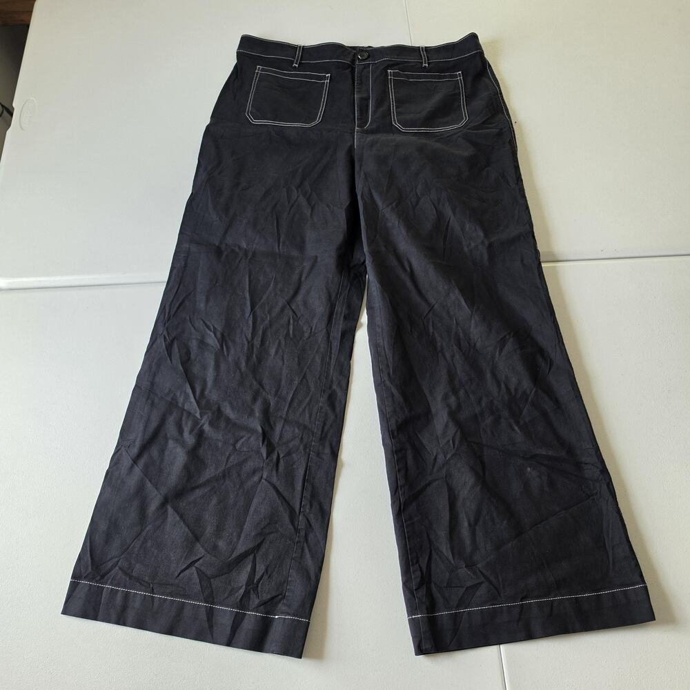 LOFT The Palmer Wide Leg Pants Womens 16 Tall Black Twill Dress Casual Office